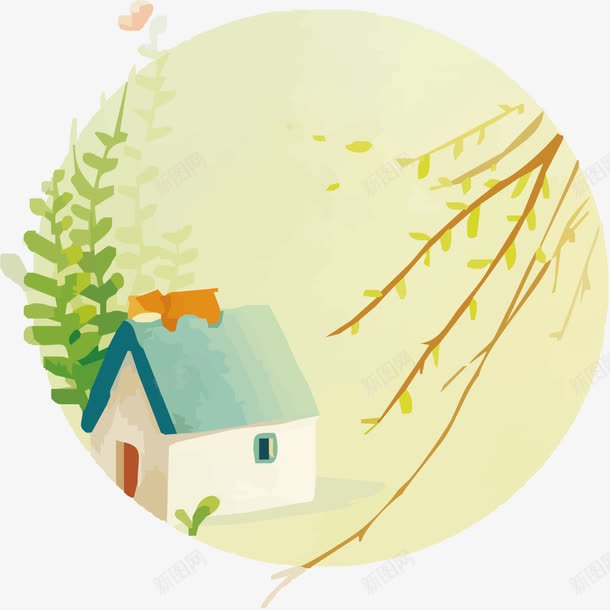 手绘房屋与植物png免抠素材_88icon https://88icon.com 房屋 手绘插画 矢量素材 绿色植物