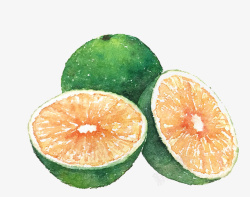 手绘水彩绿橙素材