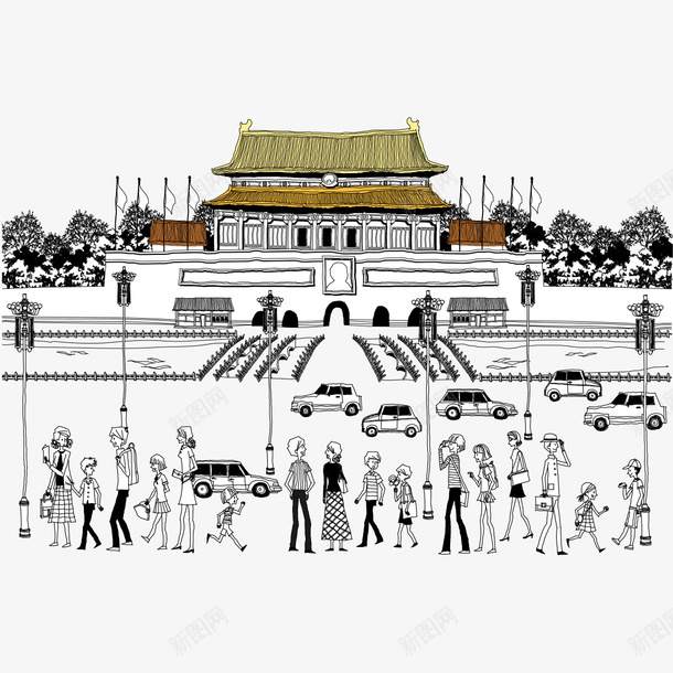 手绘天安门建筑png免抠素材_88icon https://88icon.com 天安门 建筑 手绘天安门 手绘建筑物