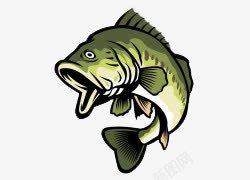 卡通手绘张开嘴的绿色鱼素材