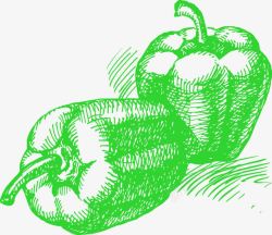 手绘绿色素描青椒图案素材