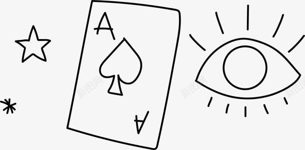 手绘扑克牌与眼睛图标图标