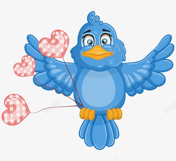 卡通手绘蓝色心形气球小鸟png免抠素材_88icon https://88icon.com 卡通的动物 心形的气球 手绘的小鸟 蓝色的小鸟
