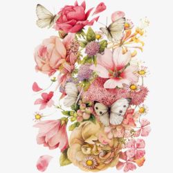 粉色的花和蝴蝶装饰图素材