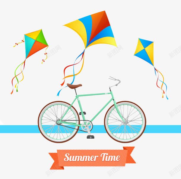 手绘自行车png免抠素材_88icon https://88icon.com 卡通 夏季 夏季时间 手绘 自行车 风筝