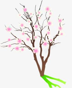 手绘粉白色花朵树枝素材