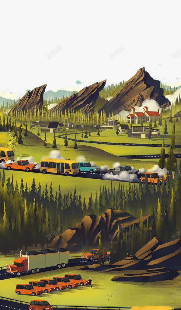热闹的平原车来车往png免抠素材_88icon https://88icon.com 卡通手绘 平原 热闹