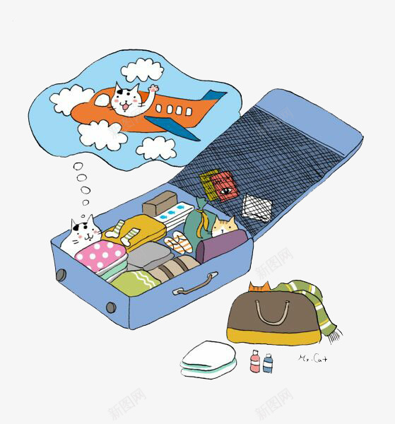 行李箱中的猫想象着坐飞机png免抠素材_88icon https://88icon.com 旅行 日常用品 猫 行李箱 飞机