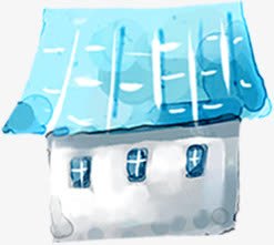 创意扁平彩绘风格蓝色小房子素材