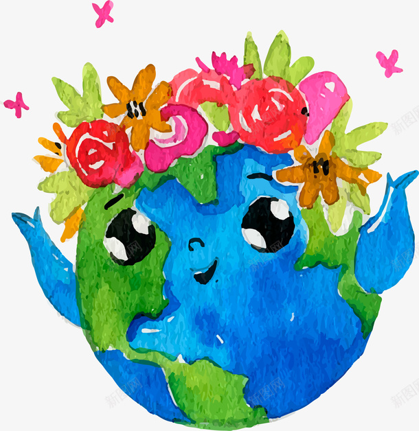 可爱蓝色水彩地球png免抠素材_88icon https://88icon.com 世界地球日 卡通 可爱 插画 水彩地球 矢量图案 蓝色