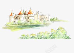 手绘欧式城堡庄园风景素材