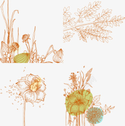 手绘线条花朵植物矢量图素材