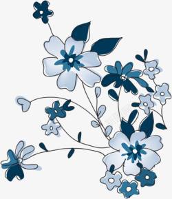蓝色复古艺术水墨花朵素材