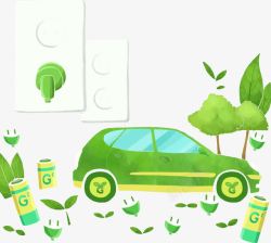 扁平风格合成绿色的手绘汽车输液素材