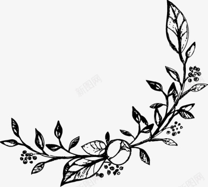 松枝树叶手绘树叶上的花朵图标图标