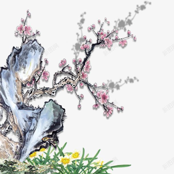 小草寒梅psd免抠素材_88icon https://88icon.com 梅花 植物 花草