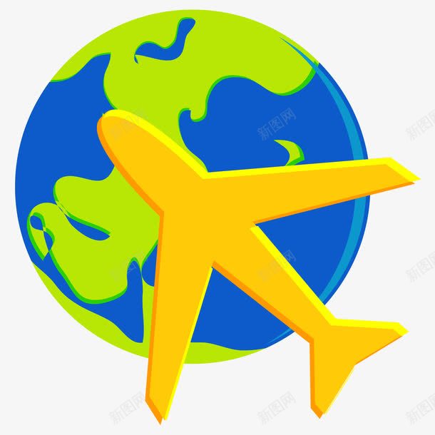卡通手绘地球飞机旅游图标png免抠素材_88icon https://88icon.com 卡通的飞机 旅游的图标 是的飞机 矢量的地球 黄色的飞机
