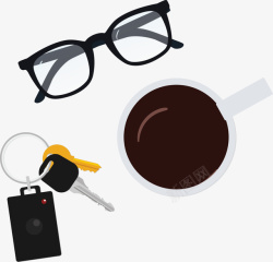 车钥匙眼镜咖啡杯矢量图素材