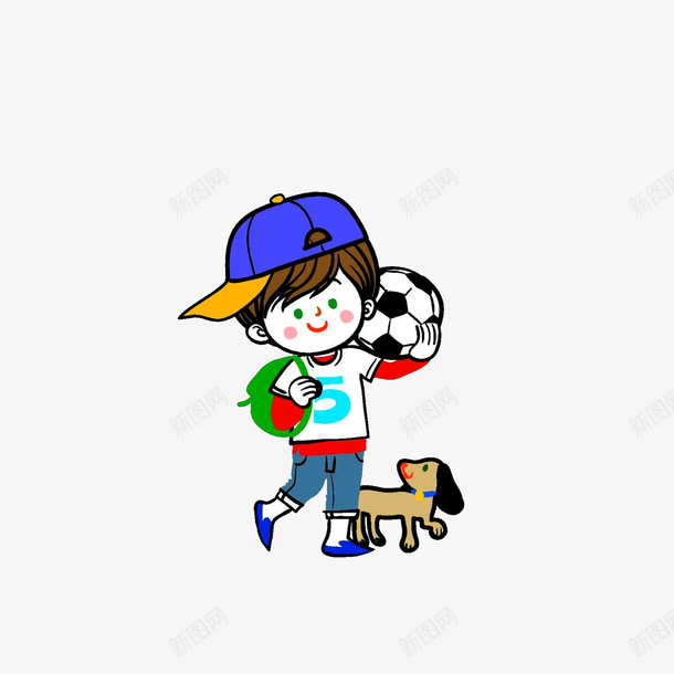 带狗去踢足球的小男孩png免抠素材_88icon https://88icon.com 卡通手绘 小孩和狗 带狗去踢足球的小男孩 手绘足球