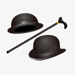 绅士帽子和柺杖素材