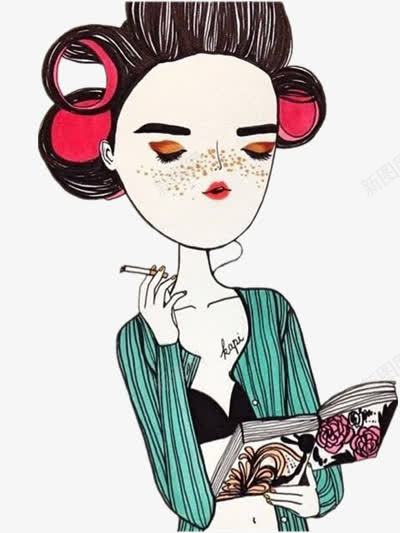 抽烟的女人png免抠素材_88icon https://88icon.com 手绘 插画 装饰