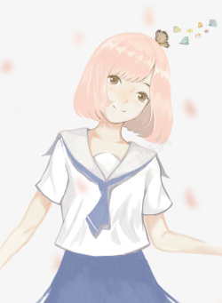 卡通手绘校服女孩插画素材