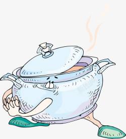 卡通蓝色煮沸汤锅素材