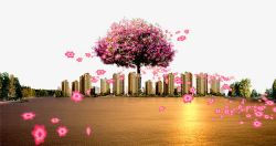 地产海报元素粉色花树素材