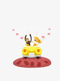 婚车上的黄色婚车上的新娘新郎高清图片