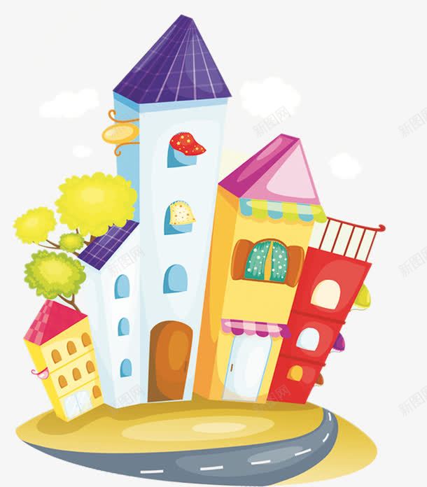手绘彩色房屋儿童节海报png设计背景_88icon https://88icon.com 儿童节 彩色 房屋 海报