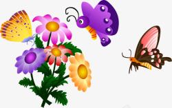 彩色卡通创意花朵春天蝴蝶素材