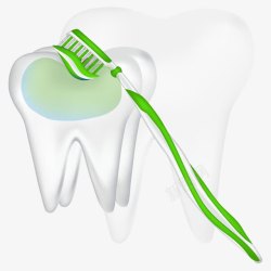 绿色牙刷与牙齿素材