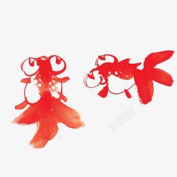 红色中国风金鱼素材