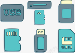 蓝色USB储存卡矢量图素材