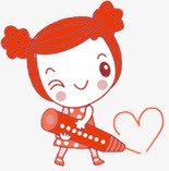 红发红衣红笔爱心卡通女孩素材