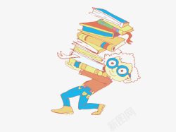 抱着书行走创意手绘抱着书的男孩高清图片