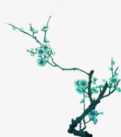 手绘蓝色的梅花素材