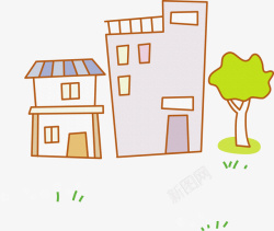 卡通手绘房子树林素材