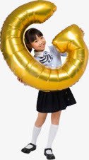 卡通金色充气气球女孩节日素材