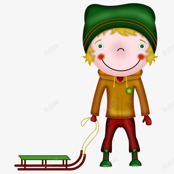 男孩拉雪橇png免抠素材_88icon https://88icon.com 卡通 圣诞 帽子 雪橇
