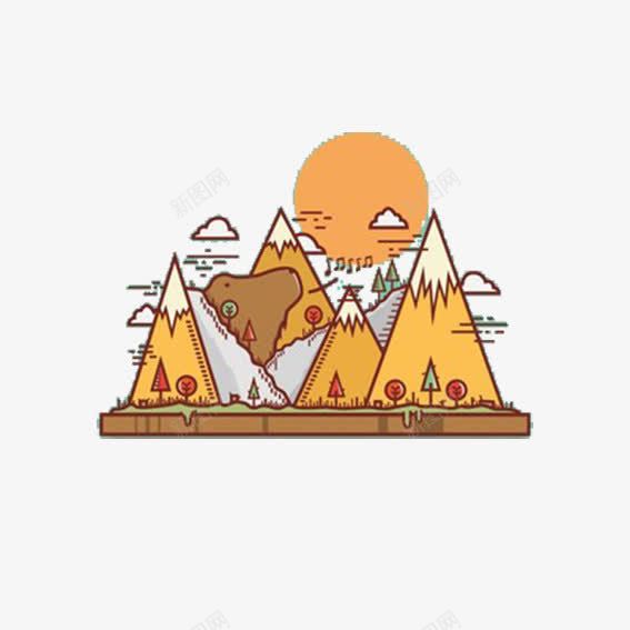 奇妙世界png免抠素材_88icon https://88icon.com 夕阳 山峰 山路 白云 绘画 装饰