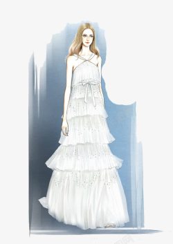 手绘创意白色裙子服装插画素材