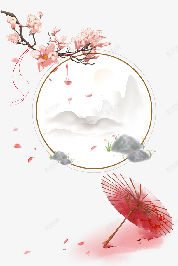 古风桃花花瓣伞psd免抠素材_88icon https://88icon.com 伞 古风 桃花 花瓣