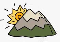手绘太阳在山峰后面插图矢量图素材