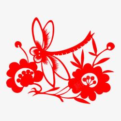 红色花朵和蜻蜓素材