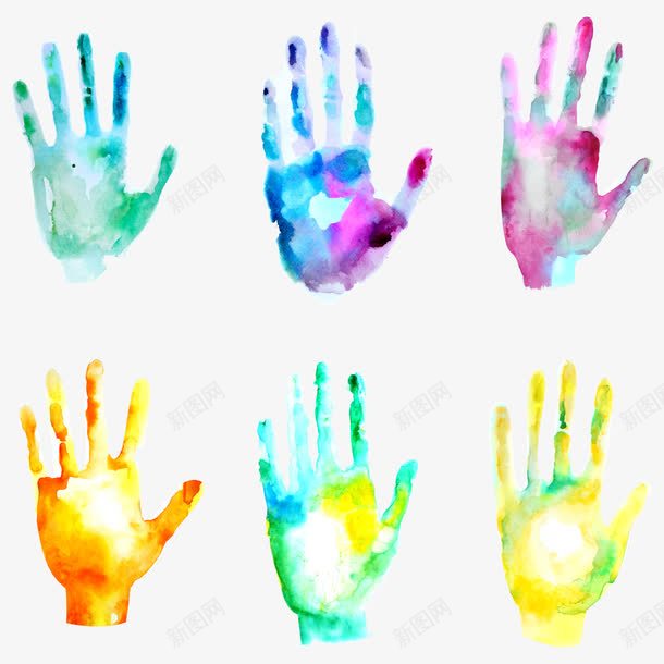 水彩手掌矢量图ai免抠素材_88icon https://88icon.com 彩色 手印 手掌 水彩 矢量图