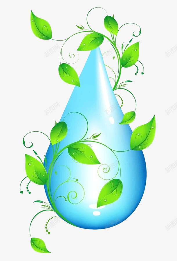水滴和树叶png免抠素材_88icon https://88icon.com 创意 树叶 水滴 绿色