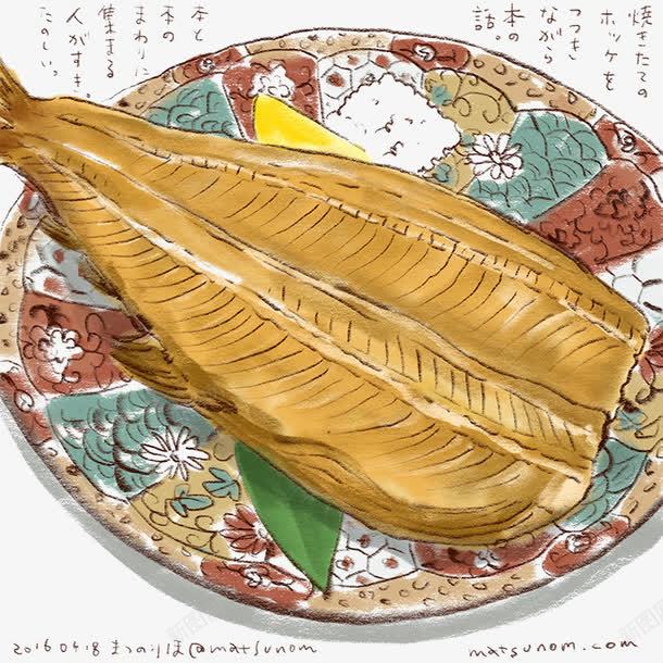 手绘食物png免抠素材_88icon https://88icon.com 彩色盘子 手绘食物图 鱼块