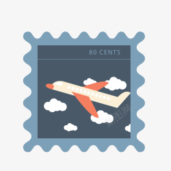 灰黄色飞机复古邮票矢量图素材
