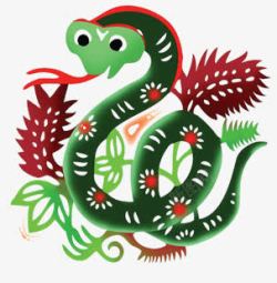 手绘绿色卡通小蛇装饰素材